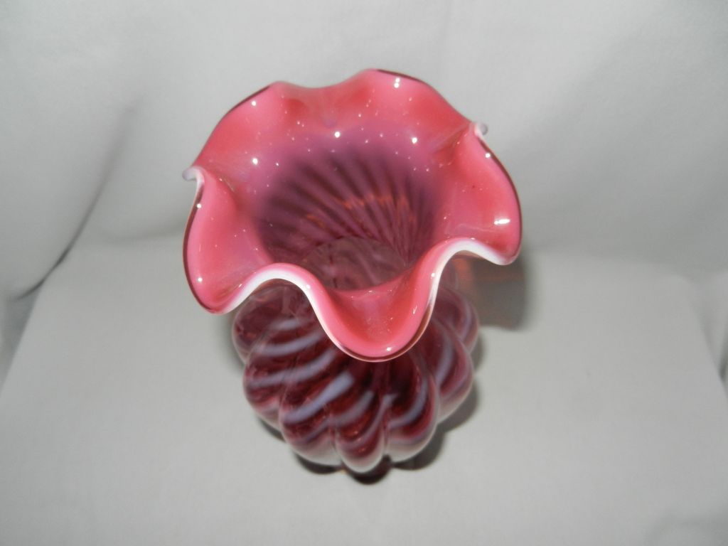 Vintage 1980's Fenton Cranberry Opalescent Swirl Vase Vintage 1980's Fenton Cranberry Opalescent Swirl Vase