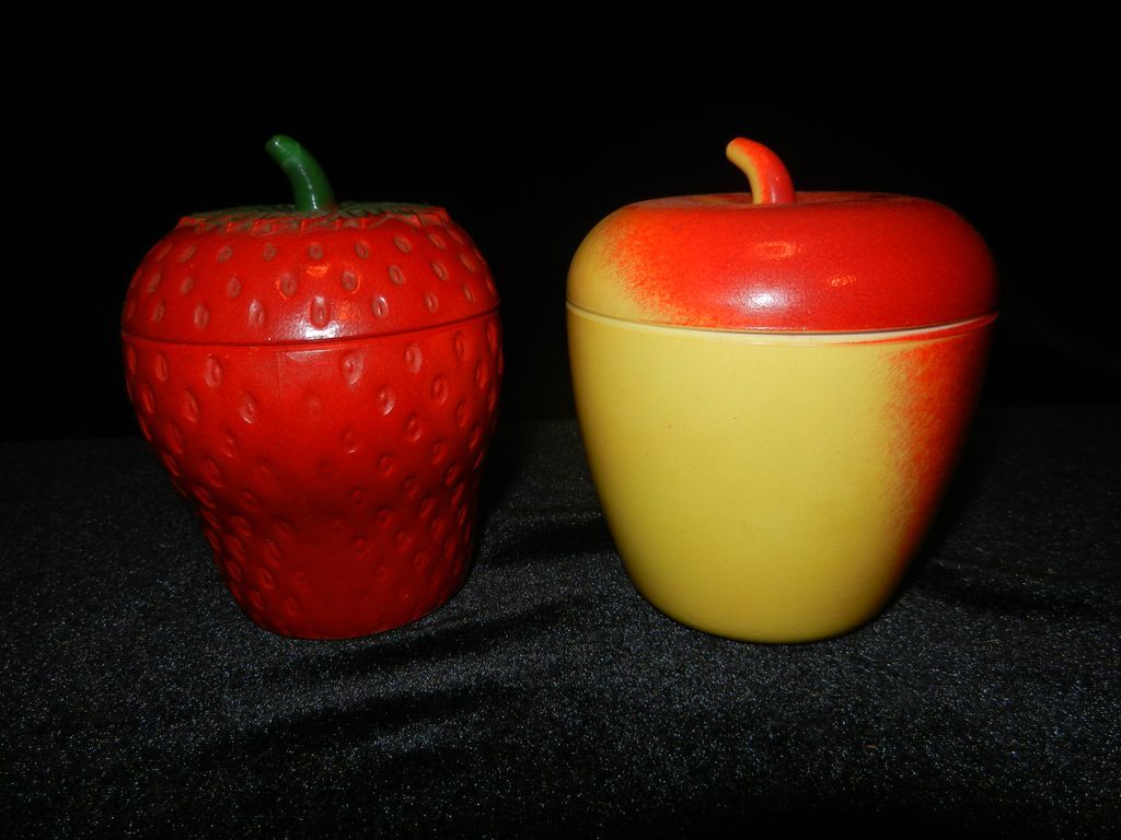 Vintage Apple and Strawberry Milk Glass Sugar or Jam Dish Vintage Apple and Strawberry Milk Glass Sugar or Jam Dish