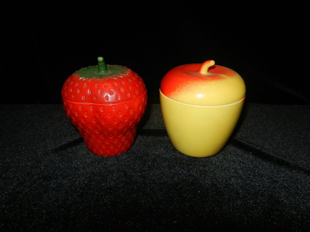 Vintage Apple and Strawberry Milk Glass Sugar or Jam Dish Vintage Apple and Strawberry Milk Glass Sugar or Jam Dish