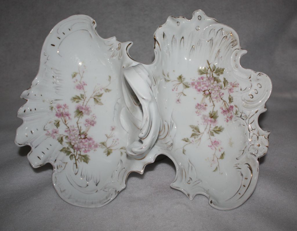 Antique 19th Century German Porcelain Divided Lobster Dish Handpainted Antique 19th Century German Porcelain Divided Lobster Dish Handpainted