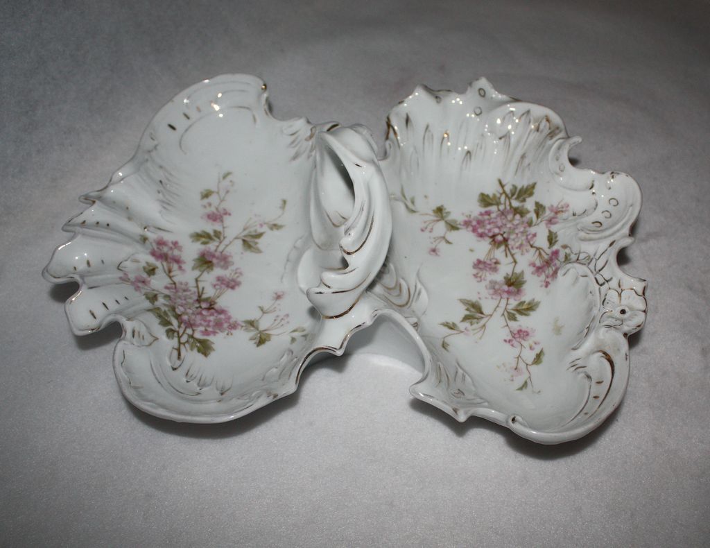 Antique 19th Century German Porcelain Divided Lobster Dish Handpainted Antique 19th Century German Porcelain Divided Lobster Dish Handpainted