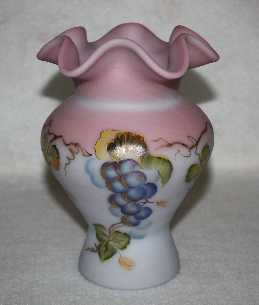 Fenton. Art Glass, Cabernet Blush, Blue Burmese Vase, signed, Ltd. Ed. 100th Anniversary, Fenton. Art Glass, Cabernet Blush, Blue Burmese Vase, signed, Ltd. Ed. 100th Anniversary,