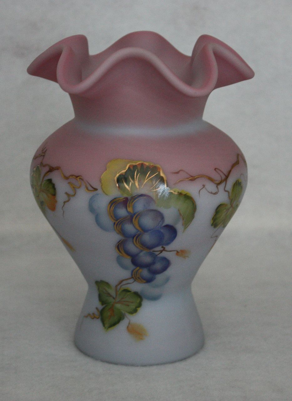 Fenton. Art Glass, Cabernet Blush, Blue Burmese Vase, signed, Ltd. Ed. 100th Anniversary, Fenton. Art Glass, Cabernet Blush, Blue Burmese Vase, signed, Ltd. Ed. 100th Anniversary,