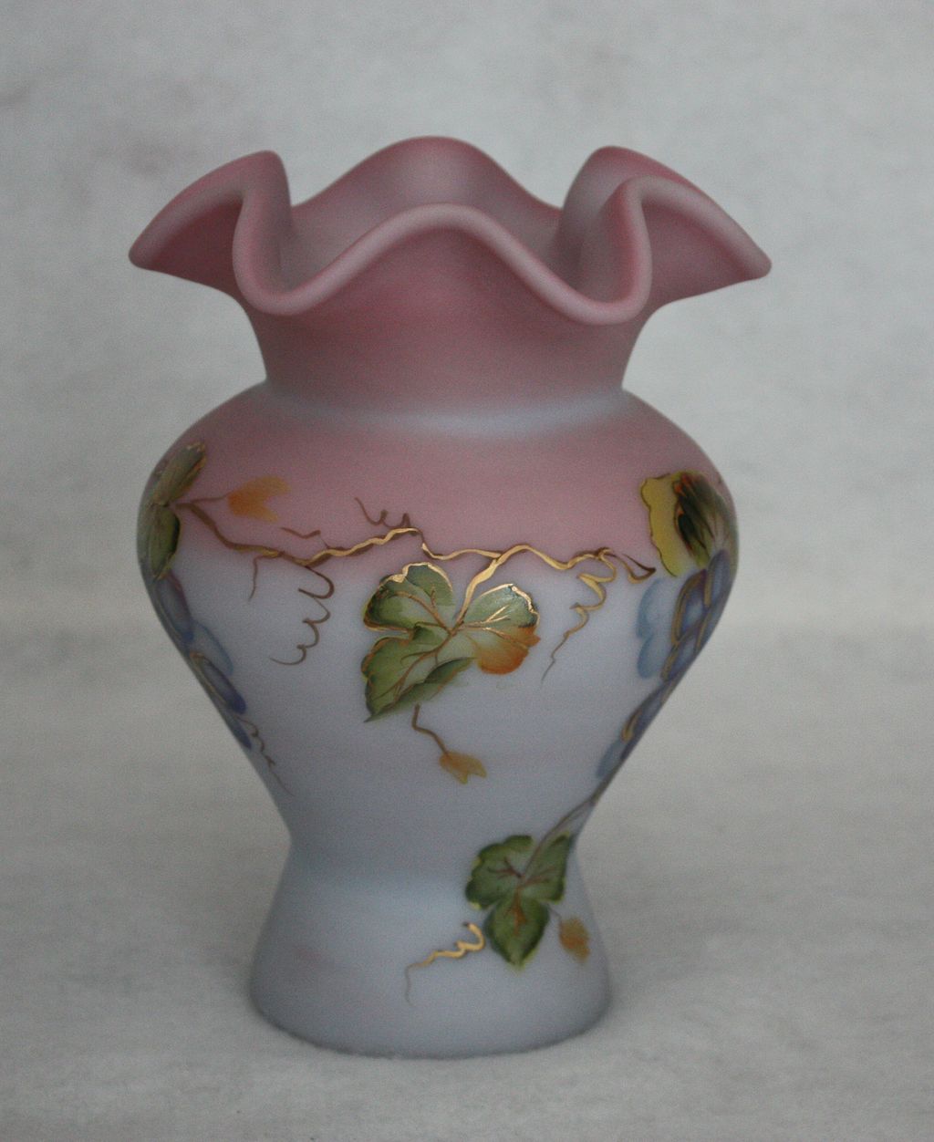 Fenton. Art Glass, Cabernet Blush, Blue Burmese Vase, signed, Ltd. Ed. 100th Anniversary, Fenton. Art Glass, Cabernet Blush, Blue Burmese Vase, signed, Ltd. Ed. 100th Anniversary,