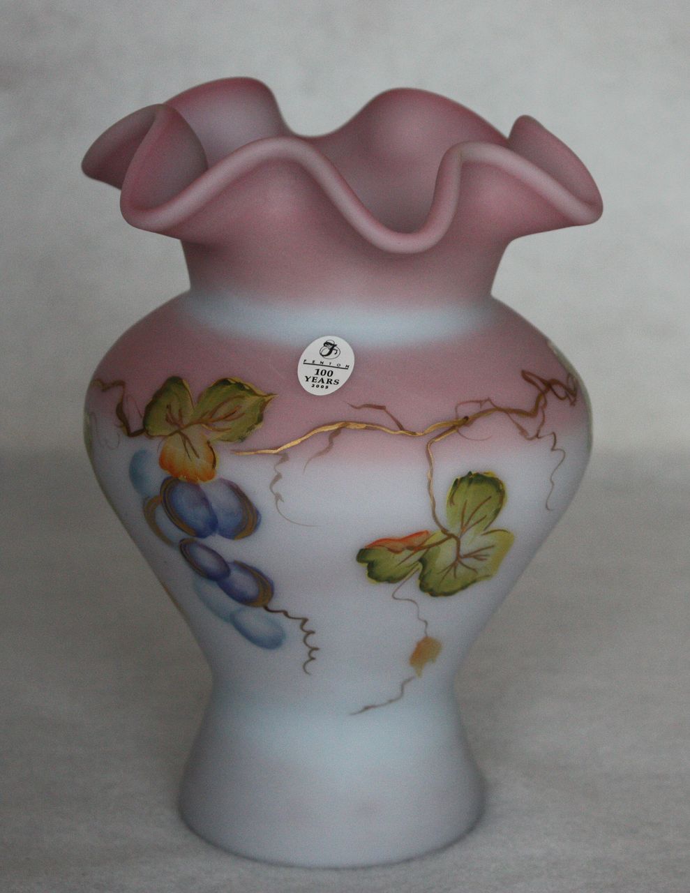 Fenton. Art Glass, Cabernet Blush, Blue Burmese Vase, signed, Ltd. Ed. 100th Anniversary, Fenton. Art Glass, Cabernet Blush, Blue Burmese Vase, signed, Ltd. Ed. 100th Anniversary,