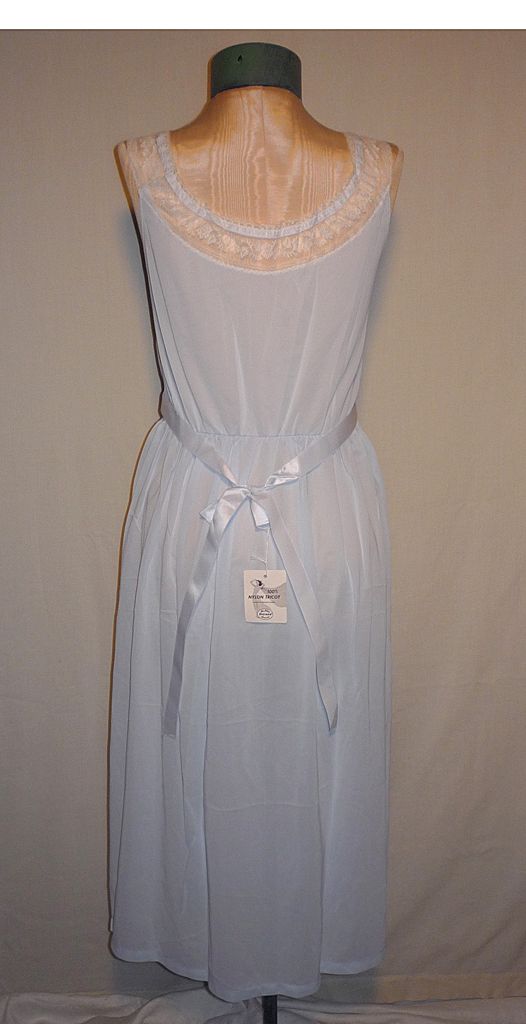 Early 1960s Fern Lingerie Lace Trimmed Blue Nightgown Deadstock Early 1960s Fern Lingerie Lace Trimmed Blue Nightgown Deadstock
