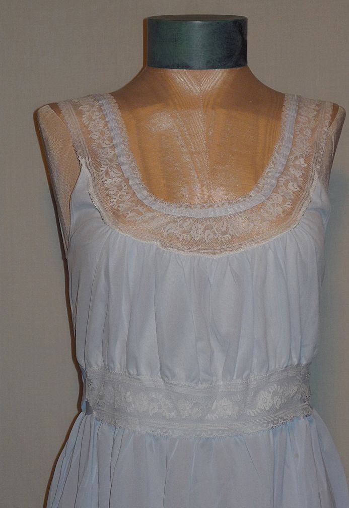 Early 1960s Fern Lingerie Lace Trimmed Blue Nightgown Deadstock Early 1960s Fern Lingerie Lace Trimmed Blue Nightgown Deadstock