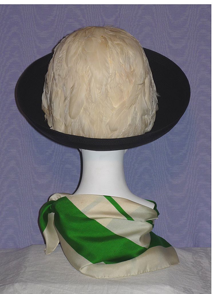 Vintage 1960s Ann Marie Black Straw Breton Style Hat With White Feather Crown Vintage 1960s Ann Marie Black Straw Breton Style Hat With White Feather Crown