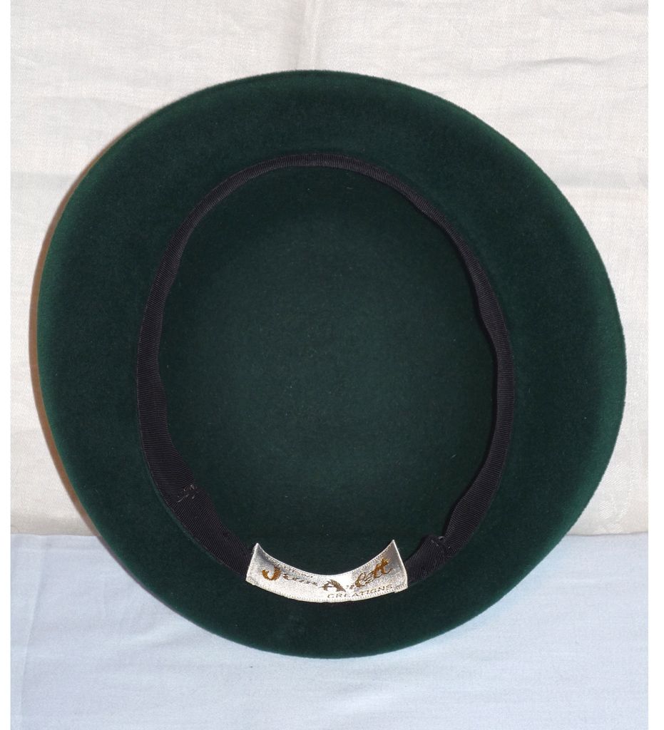 Vintage 1960s Jean Arlett Creations Deep Green Derby Style Hat Vintage 1960s Jean Arlett Creations Deep Green Derby Style Hat