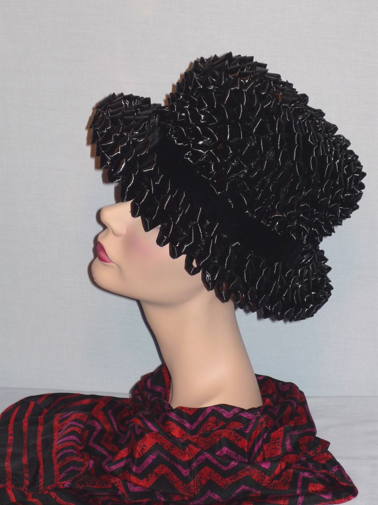 Vintage 1960s Black Straw Boater Style Hat Vintage 1960s Black Straw Boater Style Hat