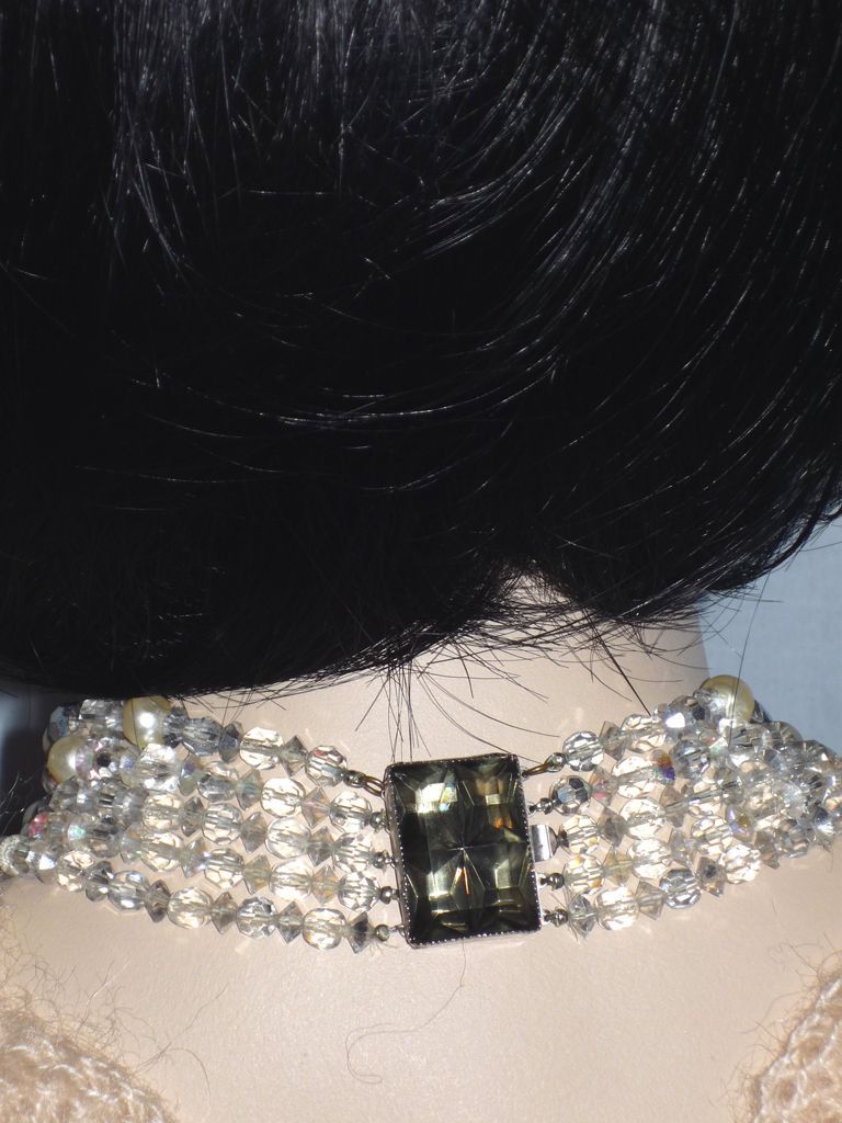 1960s Hattie Carnegie Faux Baroque Pearl and Crystal 5 Strand Necklace 1960s Hattie Carnegie Faux Baroque Pearl and Crystal 5 Strand Necklace