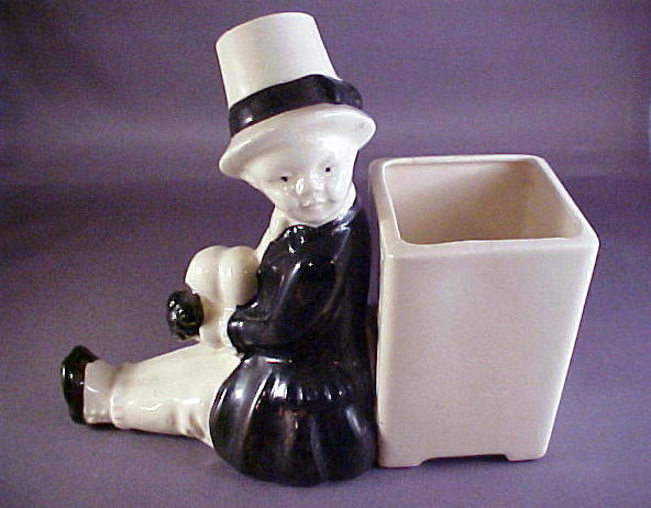 Marked KKS Japan Pottery Planter Boy in Victorian Style Dress Marked KKS Japan Pottery Planter Boy in Victorian Style Dress