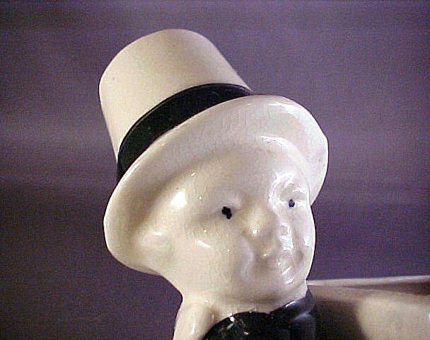 Marked KKS Japan Pottery Planter Boy in Victorian Style Dress Marked KKS Japan Pottery Planter Boy in Victorian Style Dress