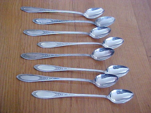 1928 Rogers Oneida Silverplate 8 Iced Tea Spoons-Ramona-Lakewood-Brentwood Pattern 1928 Rogers Oneida Silverplate 8 Iced Tea Spoons-Ramona-Lakewood-Brentwood Pattern