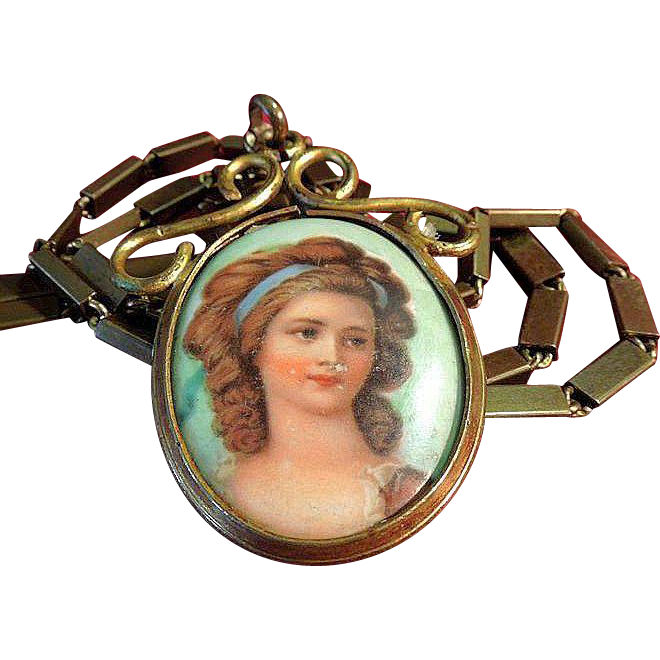 Victorian Hand-Painted Porcelain "Jane Austen" Necklace Victorian Hand-Painted Porcelain "Jane Austen" Necklace