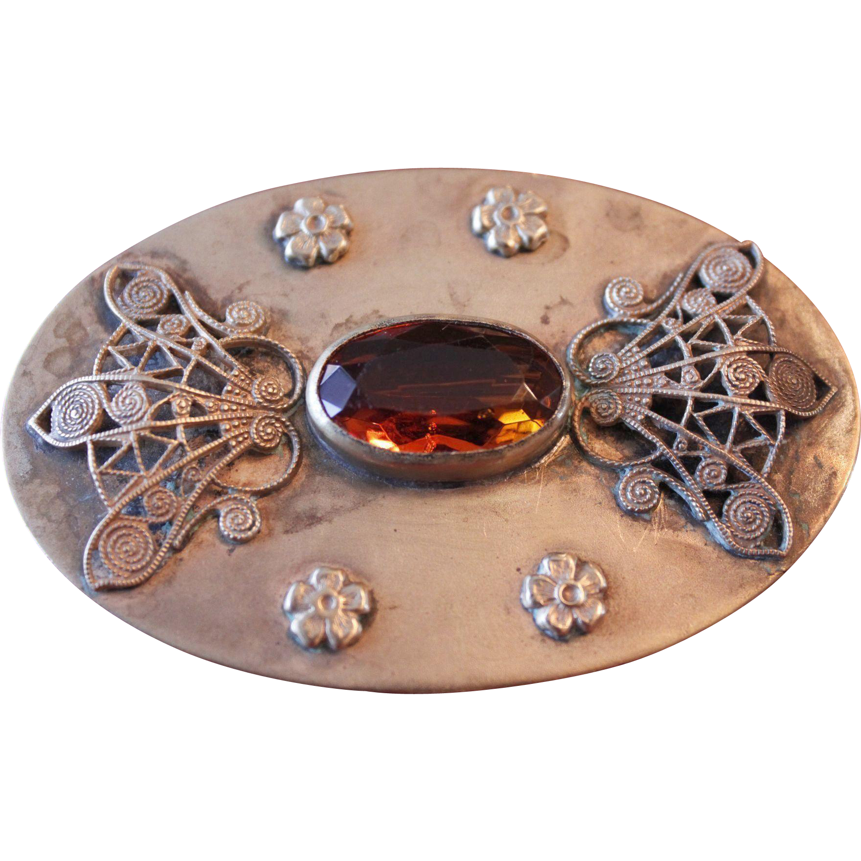 Fabulous Large Victorian Brass and Amber Brooch Circa 1880 Fabulous Large Victorian Brass and Amber Brooch Circa 1880