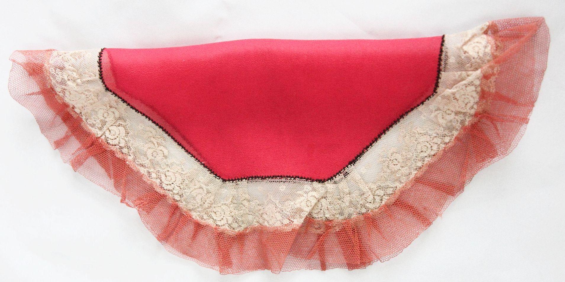 Red Silk Crepe OctagonalTurn of the Century Handkerchief with Net and Lace Red Silk Crepe OctagonalTurn of the Century Handkerchief with Net and Lace