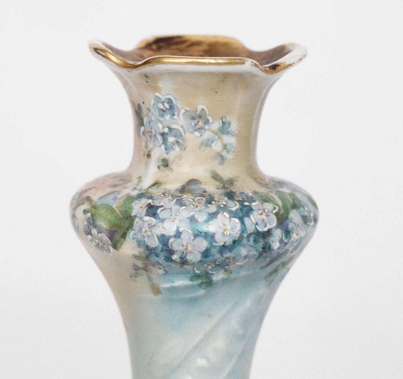 Victorian Hand-Painted Porcelain Forget-Me-Not Candlestick Victorian Hand-Painted Porcelain Forget-Me-Not Candlestick