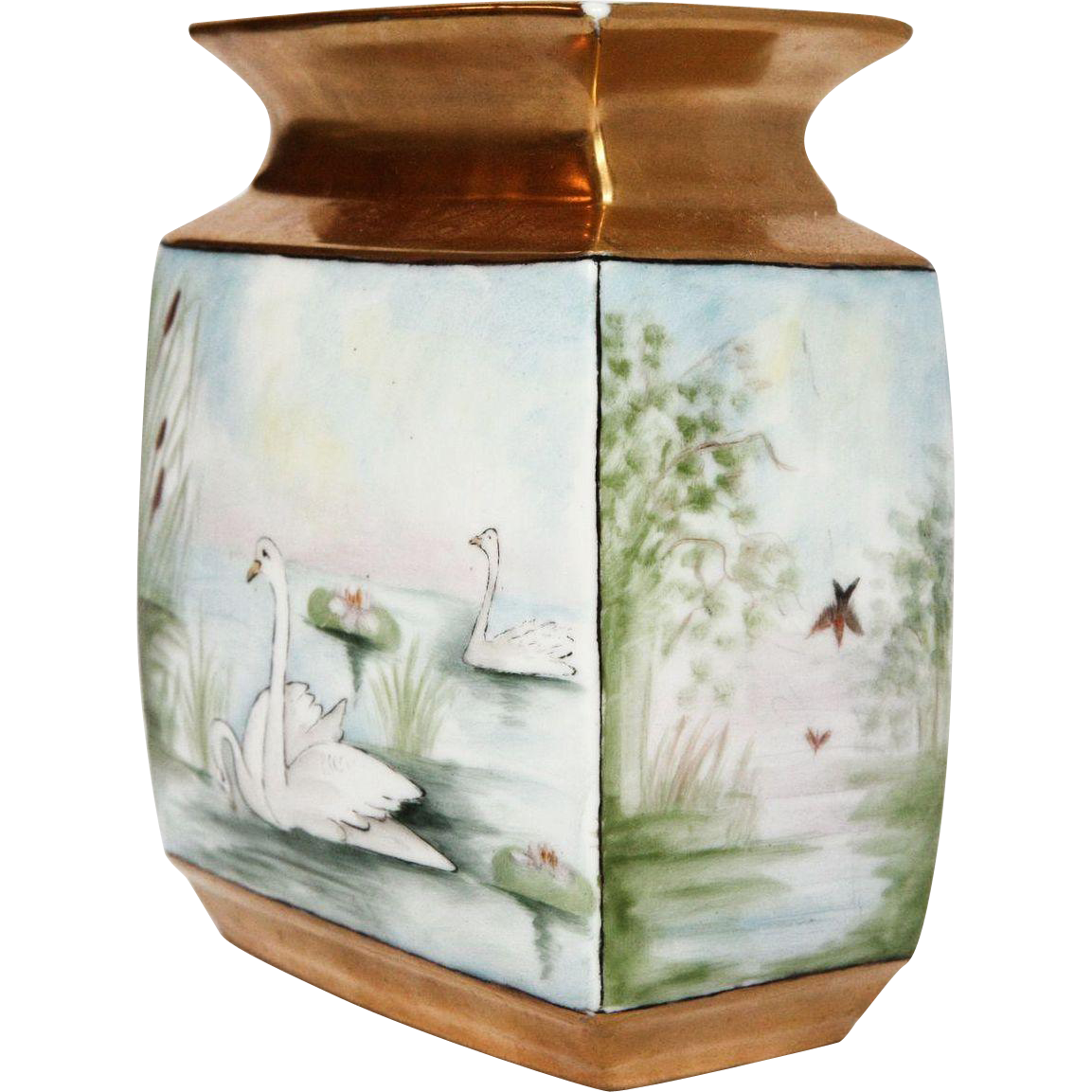 Arzberg Bavaria Art Deco Signed Hand-Painted Porcelain Swan Vase Dated 1930 Arzberg Bavaria Art Deco Signed Hand-Painted Porcelain Swan Vase Dated 1930
