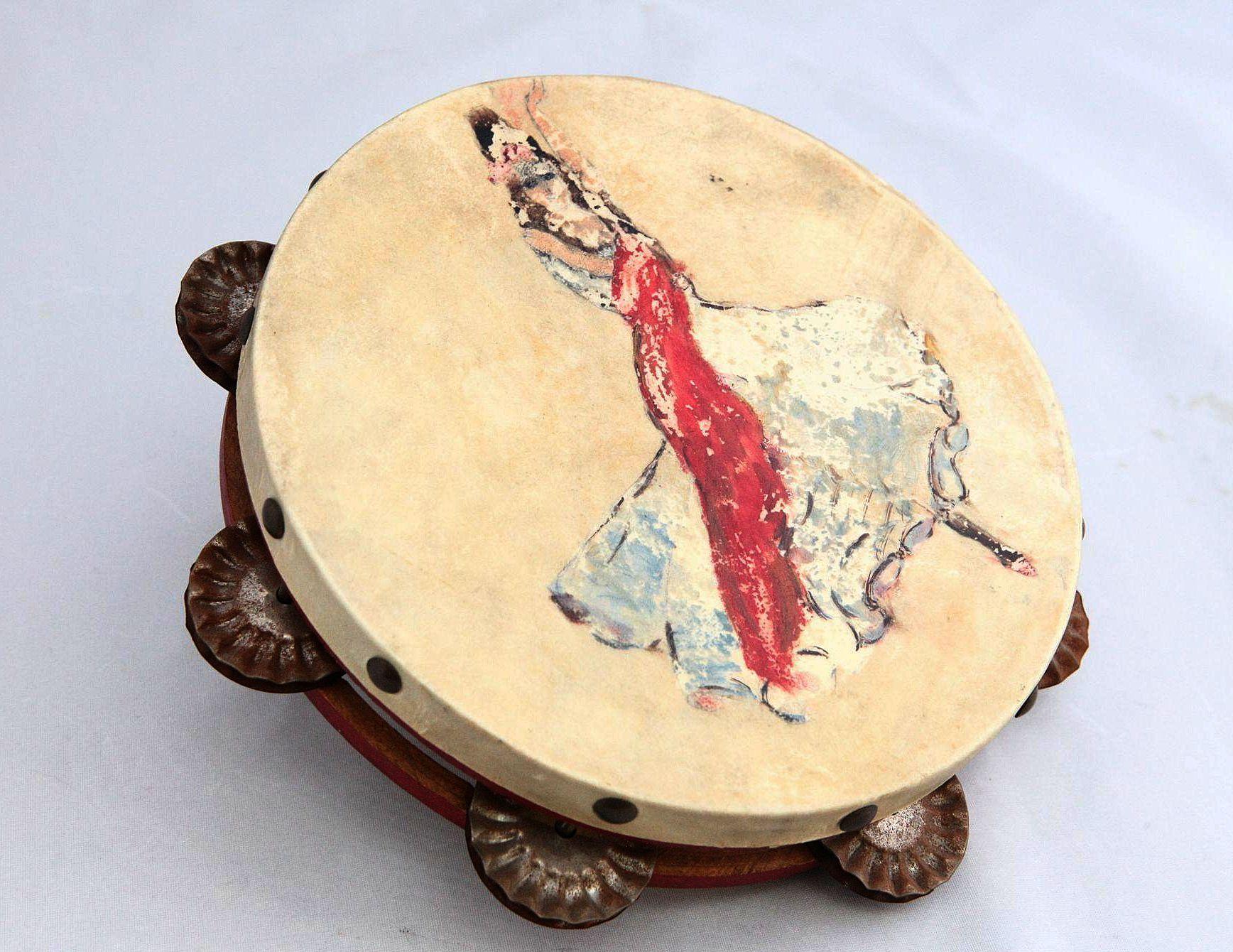 Vintage Hand-Painted Flamenco DancerTambourine Vintage Hand-Painted Flamenco DancerTambourine