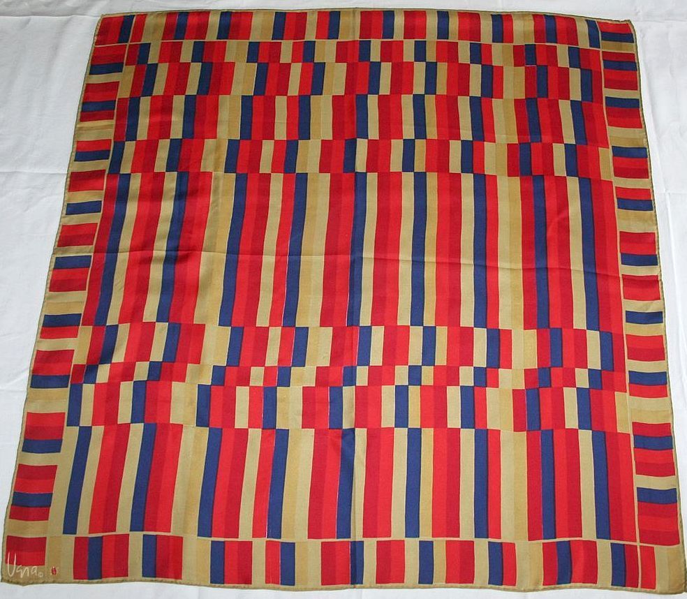 Red Blue and Camel Silk Vintage Lucky Little Ladybug Vera Scarf Red Blue and Camel Silk Vintage Lucky Little Ladybug Vera Scarf