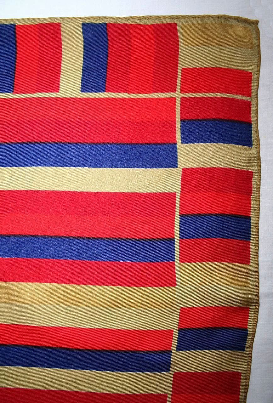 Red Blue and Camel Silk Vintage Lucky Little Ladybug Vera Scarf Red Blue and Camel Silk Vintage Lucky Little Ladybug Vera Scarf
