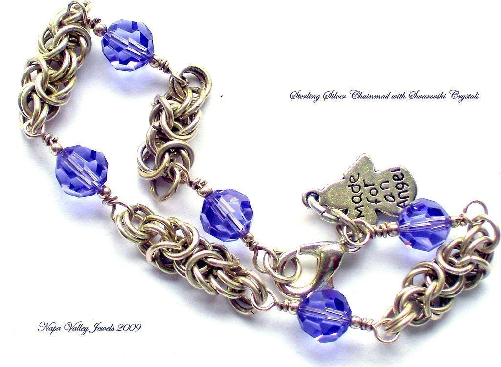 Bracelet - Sterling Silver Chainmaille w/ Tanzanite Swarovski Crystals Bracelet - Sterling Silver Chainmaille w/ Tanzanite Swarovski Crystals