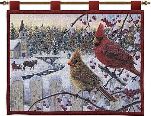 Wall Hanging Tapestry - White Crimson Cardinal Morning Wall Hanging Tapestry - White Crimson Cardinal Morning