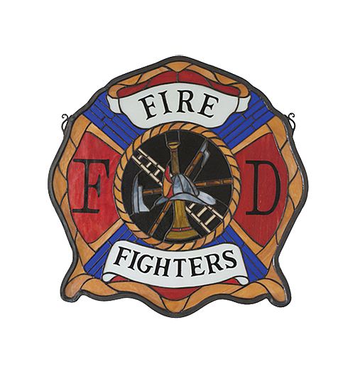 Fireman's Shield Stained Glass Window Panel Fireman's Shield Stained Glass Window Panel