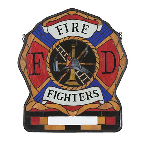 Personalized Fireman's Shield Stained Glass Window Panel Personalized Fireman's Shield Stained Glass Window Panel