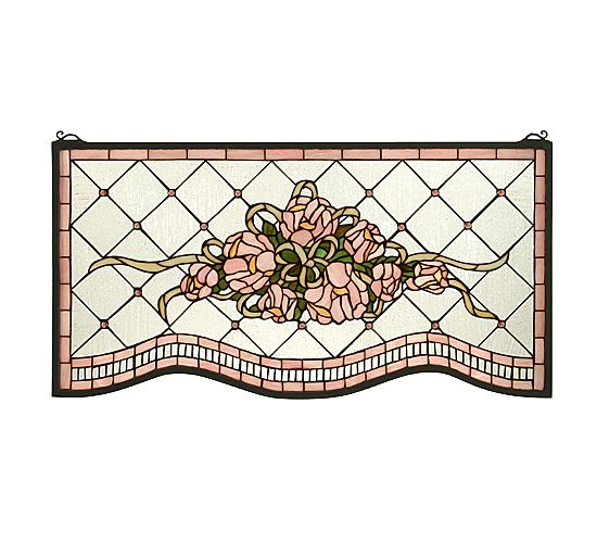 Cabbage Rose Stained Glass Window - 29"W X 15"H Cabbage Rose Stained Glass Window - 29"W X 15"H