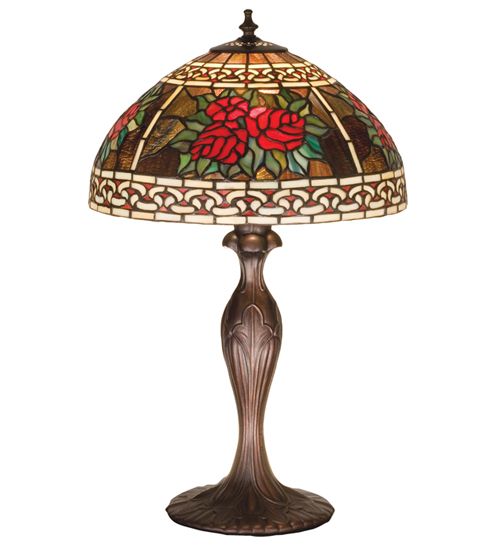 Roses & Scrolls Stained Glass Table Lamp 22.5"H Roses & Scrolls Stained Glass Table Lamp 22.5"H