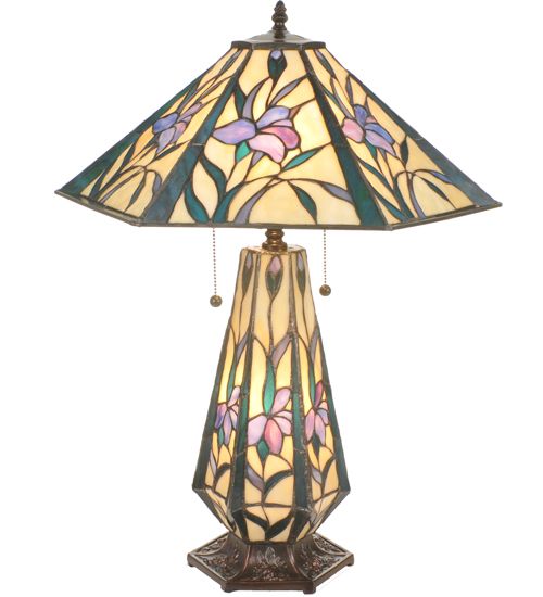 Iris Hex Lighted Base Stained Glass Table Lamp Iris Hex Lighted Base Stained Glass Table Lamp