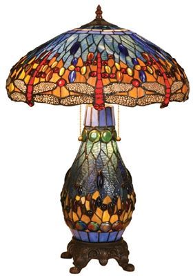Classic Double Lit Dragonfly Stained Glass Table Lamp Classic Double Lit Dragonfly Stained Glass Table Lamp