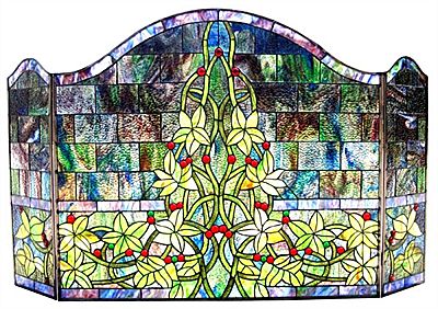 Castle Wall & Vines Stained Glass Fireplace Screen Castle Wall & Vines Stained Glass Fireplace Screen
