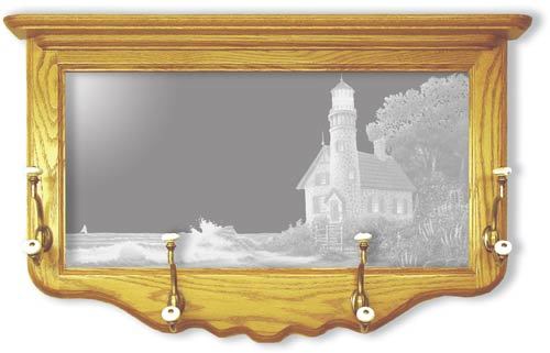 18 x 30 Etched Mirror Lighthouse Coat Rack 'Peaceful Cove' 18 x 30 Etched Mirror Lighthouse Coat Rack 'Peaceful Cove'