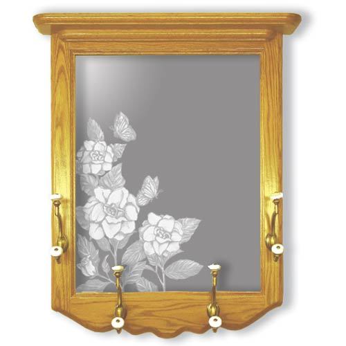 22 x 26 Etched Mirror Lighthouse Coat Rack Butterflies and Camellias 22 x 26 Etched Mirror Lighthouse Coat Rack Butterflies and Camellias