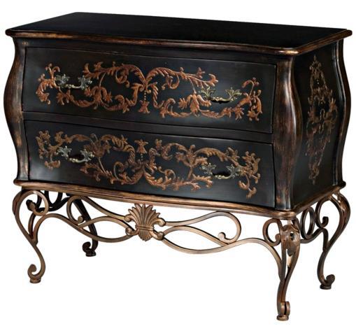 Black Bombe Chest on Gold Metal Base Black Bombe Chest on Gold Metal Base