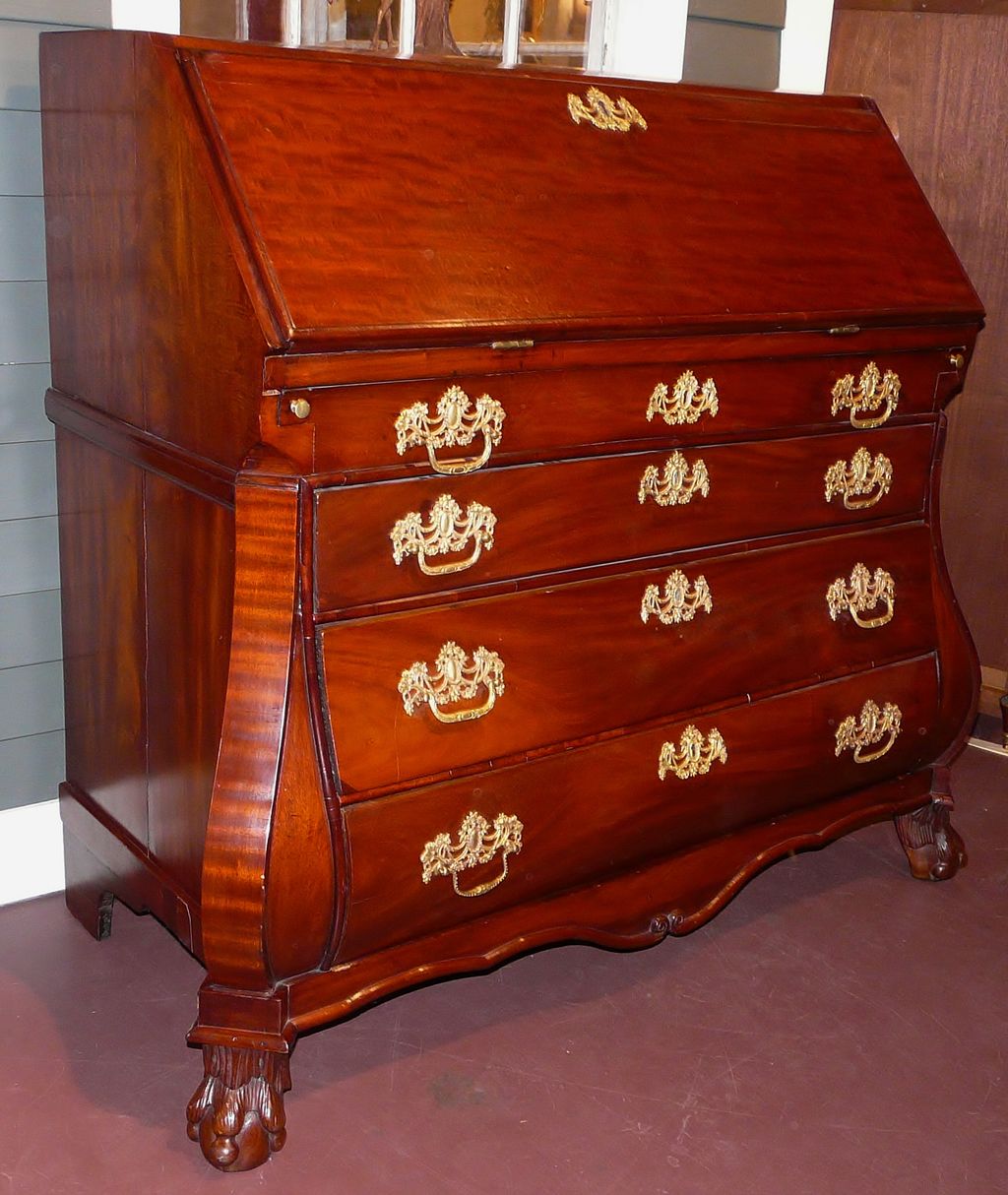 19th c. Mahogany Bombe Slant Front Desk 19th c. Mahogany Bombe Slant Front Desk