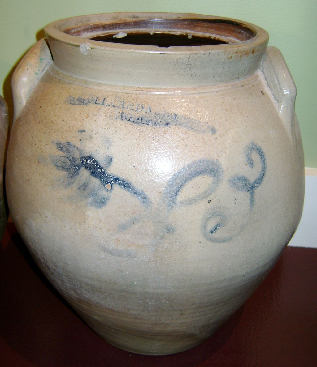 2 T.D. Chollar Blue Decorated Stoneware Ovoid Crocks 2 T.D. Chollar Blue Decorated Stoneware Ovoid Crocks
