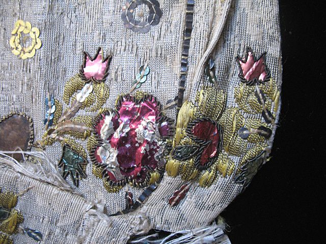 Antique 18th C Century Embroidered Woman Half Bonnet METALLIC Motifs EXTRAORDINARY! Antique 18th C Century Embroidered Woman Half Bonnet METALLIC Motifs EXTRAORDINARY!