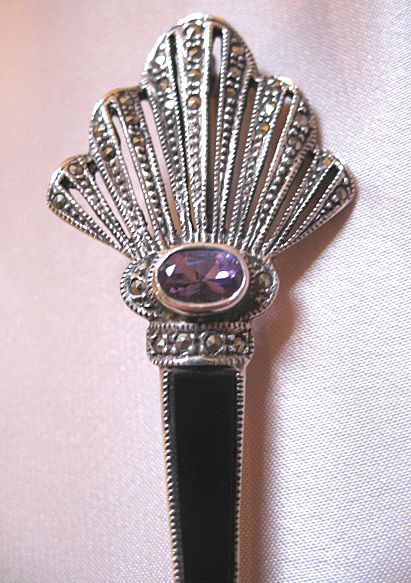 Vintage SCOTTISH Celtic Pin Brooch LARGE Sterling Silver ONYX Amethyst Marcasites TO DIE FOR Vintage SCOTTISH Celtic Pin Brooch LARGE Sterling Silver ONYX Amethyst Marcasites TO DIE FOR