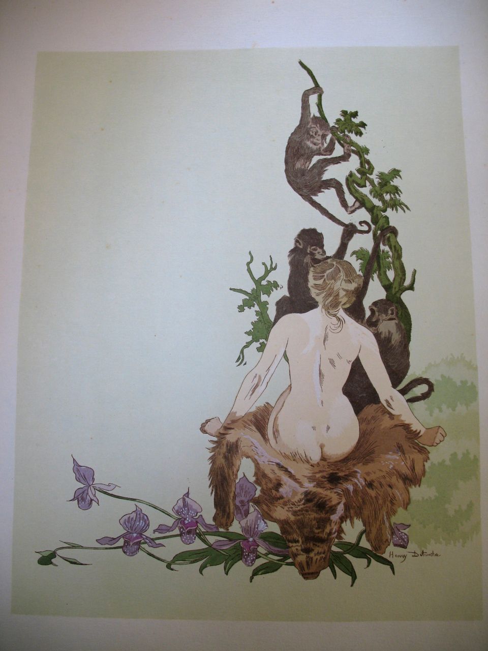 Antique French Art NOUVEAU Lithograph Print LISTED 7 SINS Lust Signed RARE! Antique French Art NOUVEAU Lithograph Print LISTED 7 SINS Lust Signed RARE!