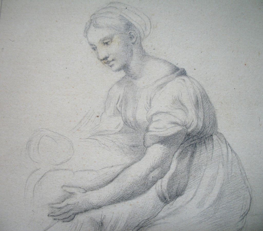 Antique Drawing After RAPHAEL 19th C Century French Woman With Child SIGNED DIVINE! Antique Drawing After RAPHAEL 19th C Century French Woman With Child SIGNED DIVINE!