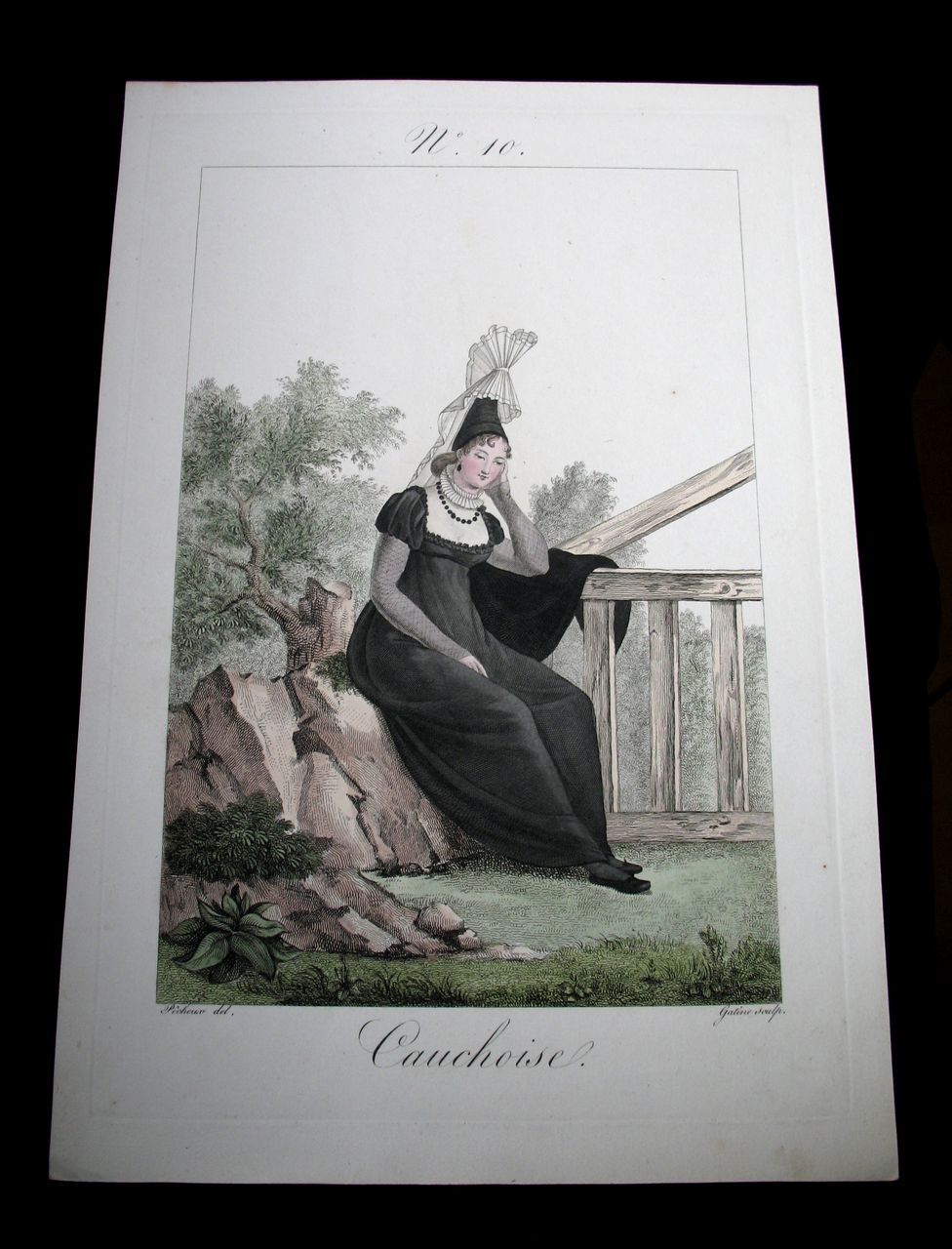 French EMPIRE Print Lithograph NORMANDY Lady 19th C Century With Watercolor Signed WOW! French EMPIRE Print Lithograph NORMANDY Lady 19th C Century With Watercolor Signed WOW!