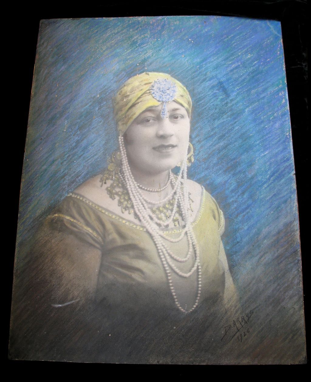 Vintage Art DECO Colorized Photo LARGE 20s Portrait Lady with JEWELS Signed FANTASTIC! Vintage Art DECO Colorized Photo LARGE 20s Portrait Lady with JEWELS Signed FANTASTIC!