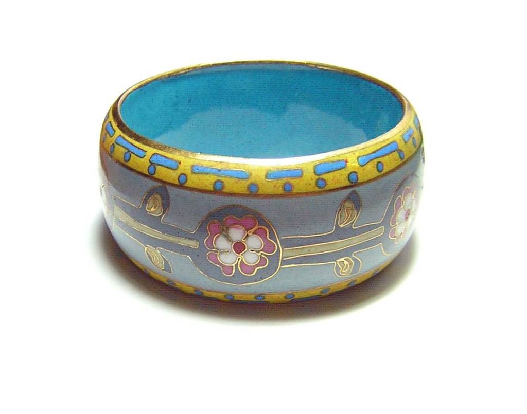 Vintage Blue & Yellow Chinese Cloisonné Enamel Wide Bangle Bracelet Vintage Blue & Yellow Chinese Cloisonné Enamel Wide Bangle Bracelet