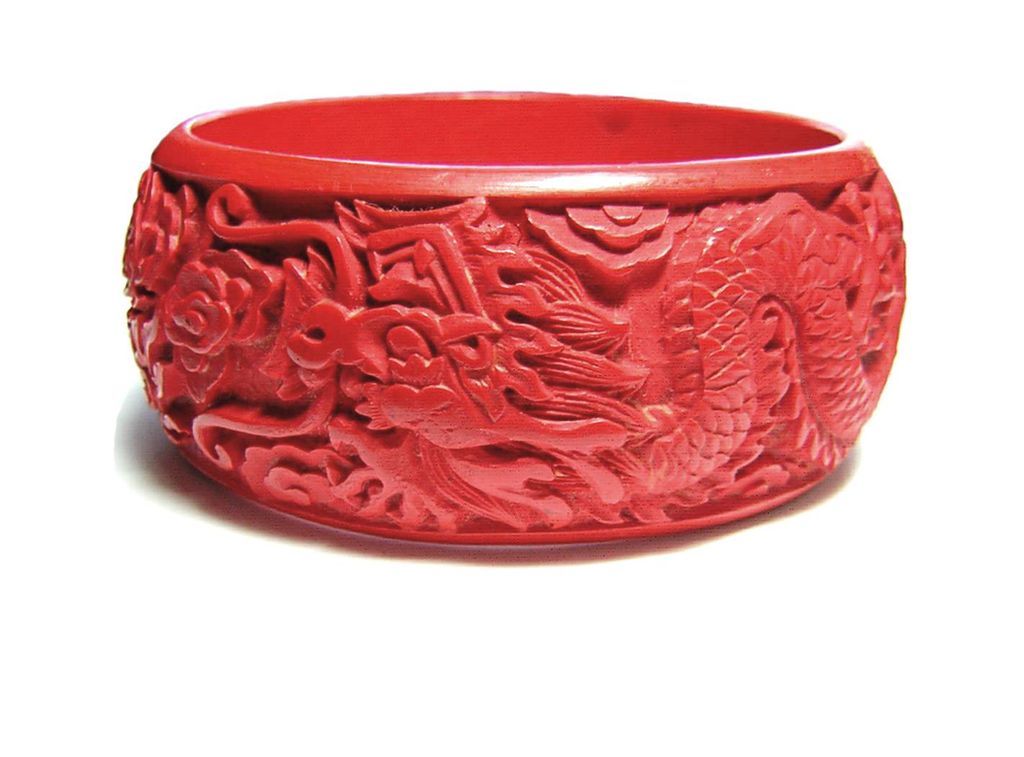 Vintage Chinese Deeply Carved Cinnabar Wide Bangle Bracelet Vintage Chinese Deeply Carved Cinnabar Wide Bangle Bracelet