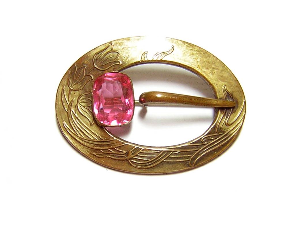 Antique Gilt Brass Pink Stone Sash Pin / Brooch Antique Gilt Brass Pink Stone Sash Pin / Brooch