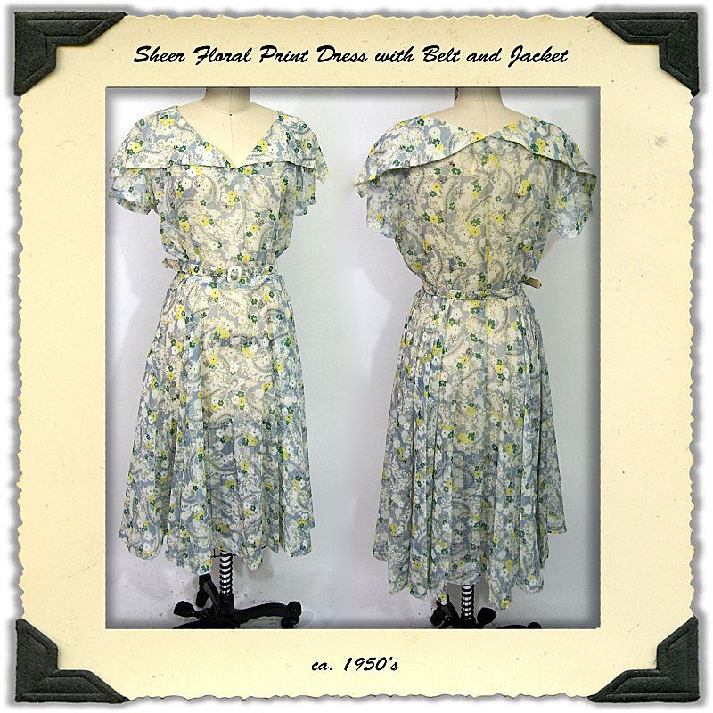 ca. 1950's Sheer Nylon Floral Dress with Jacket ca. 1950's Sheer Nylon Floral Dress with Jacket